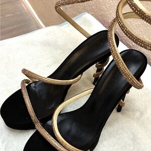 Elegant Black and Gold Strappy Heels